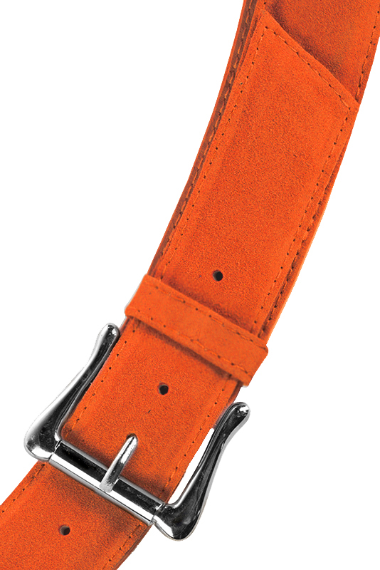 Custom-made women's clementine orange luxurious elegant belt. - Top view